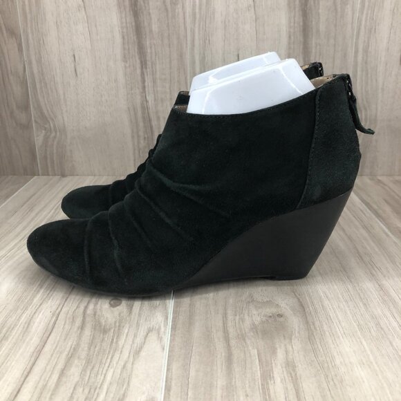 BCBGeneration Wedge Ankle Boots Womens 8.5B Helen Black Suede Zip Booties - Picture 2 of 12